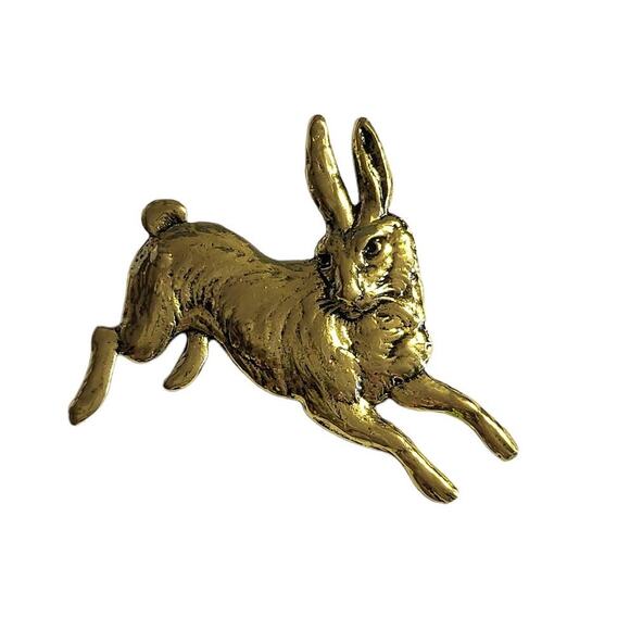 Antiqued Gold Tone Crystal Rabbit Hare Bunny Brooch Pin Pendant - Picture 1 of 3